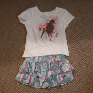 Girl's Justice Outfit . Blue/white/purple.Skirt size 8 and top size 10 fit  same